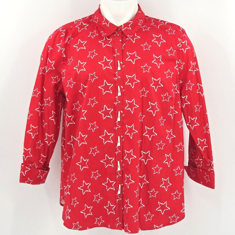 Ali Miles Button Up Down Tunic Top Blouse - Star Multi Womens Size L Lagenlook - Picture 2 of 9